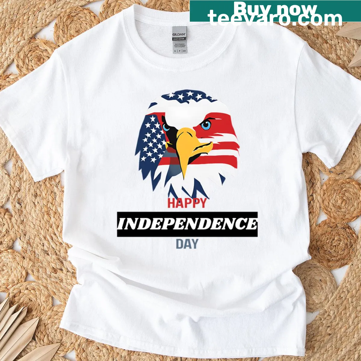 Patriotic Independence Day typography on a t-shirt — on a men's t-shirt