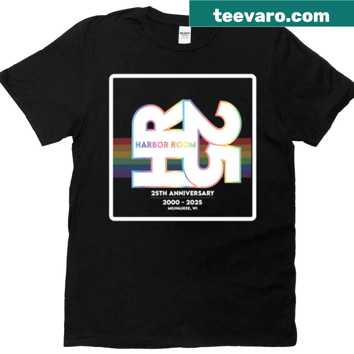 Oversized T-shirt celebrating 25th anniversary of Harbor Room — on a men's t-shirt