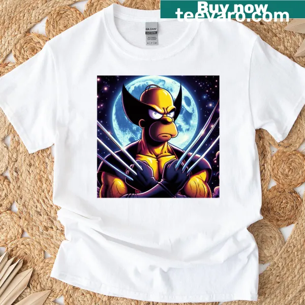 Oversized t-shirt featuring Homer Simpson in a Wolverine crossover design.