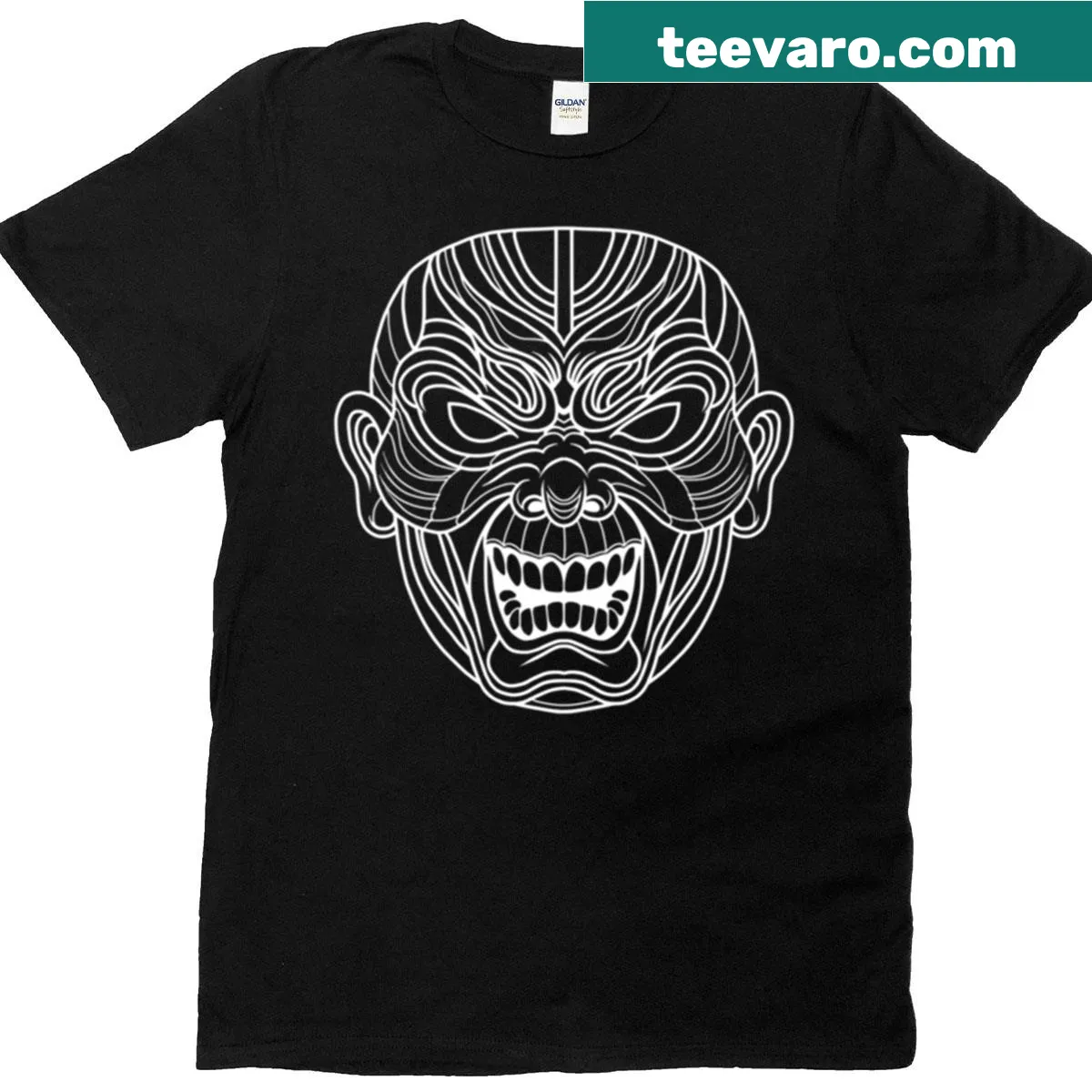 White line art of a horror mask for kids T-shirt — on a men's t-shirt