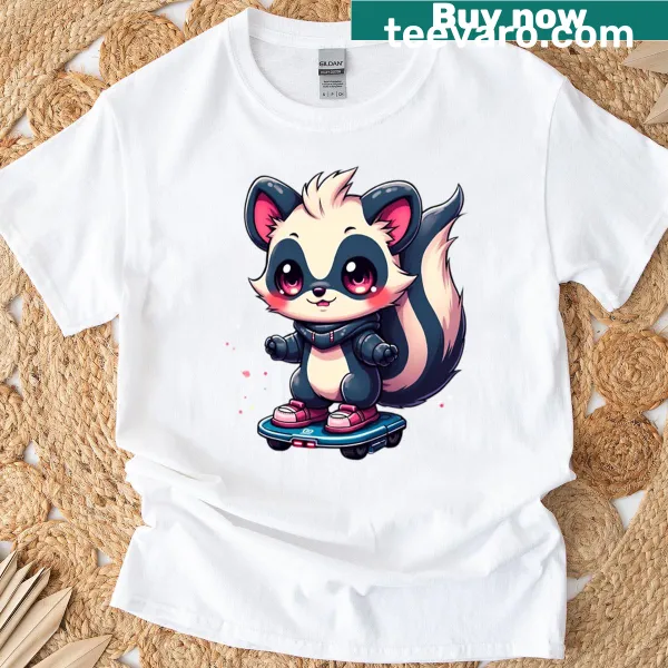Oversized t-shirt featuring a cartoon Hoverskunk Hero in glide mode.