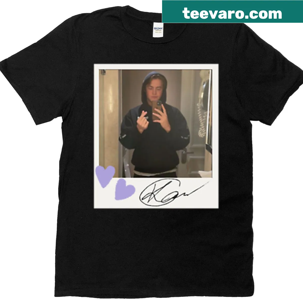 Illustrated Polaroid photo of Kit Connor on a stylish t-shirt — on a men's t-shirt