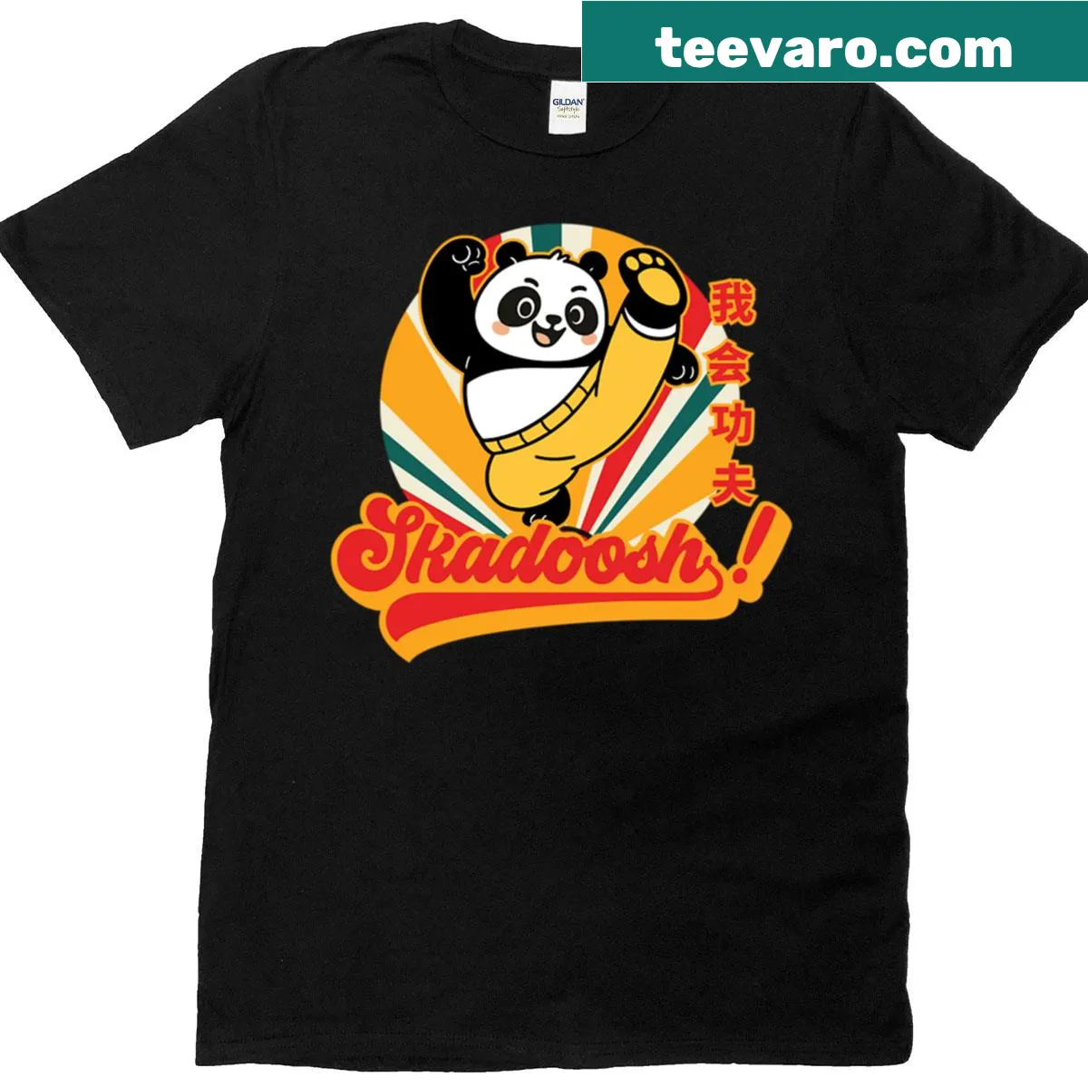 Dynamic panda design showcasing kung fu moves on a T-shirt — on a men's t-shirt