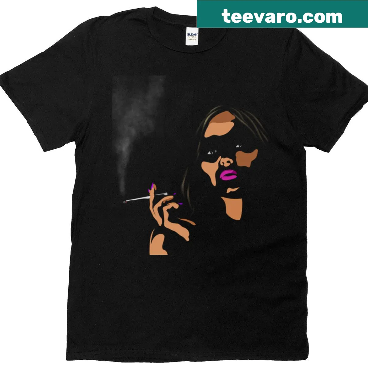 Hand-drawn silhouette of a smoking lady on a T-shirt — on a men's t-shirt