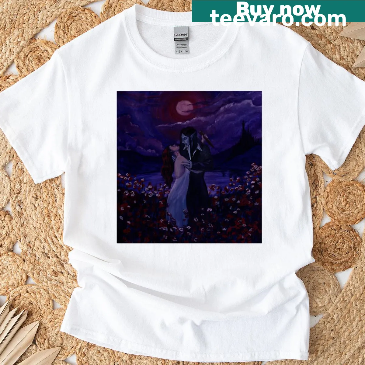 Lovers Embrace romantic illustration T-shirt — on a men's t-shirt