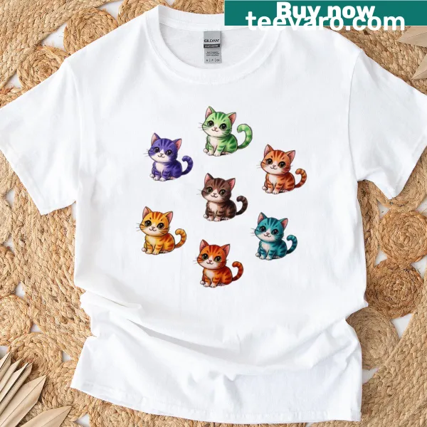 Illustration of playful cats on a casual t-shirt