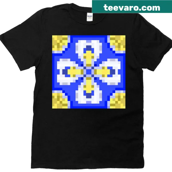 Mexican tile-inspired floral pixel design T-shirt