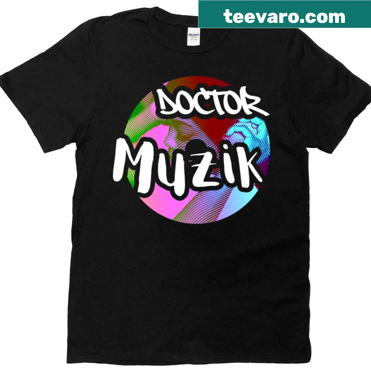 Minimalist t-shirt with the word 'Muzik' in modern typography — on a men's t-shirt