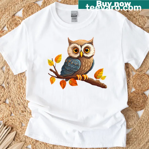 Illustration of an owl sitting on a branch on a t-shirt