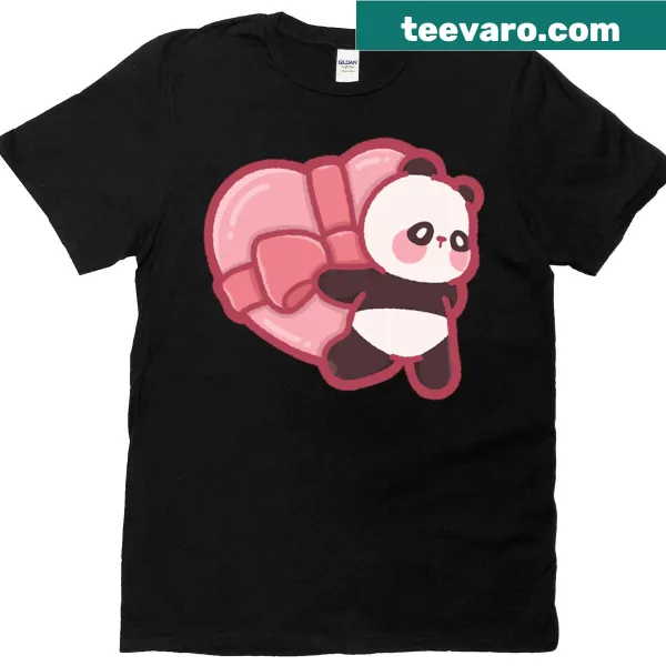 Panda holding a heart-shaped gift box illustration on t-shirt