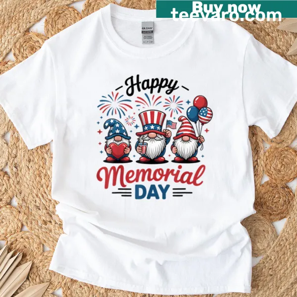Playful patriotic gnome design on a t-shirt.