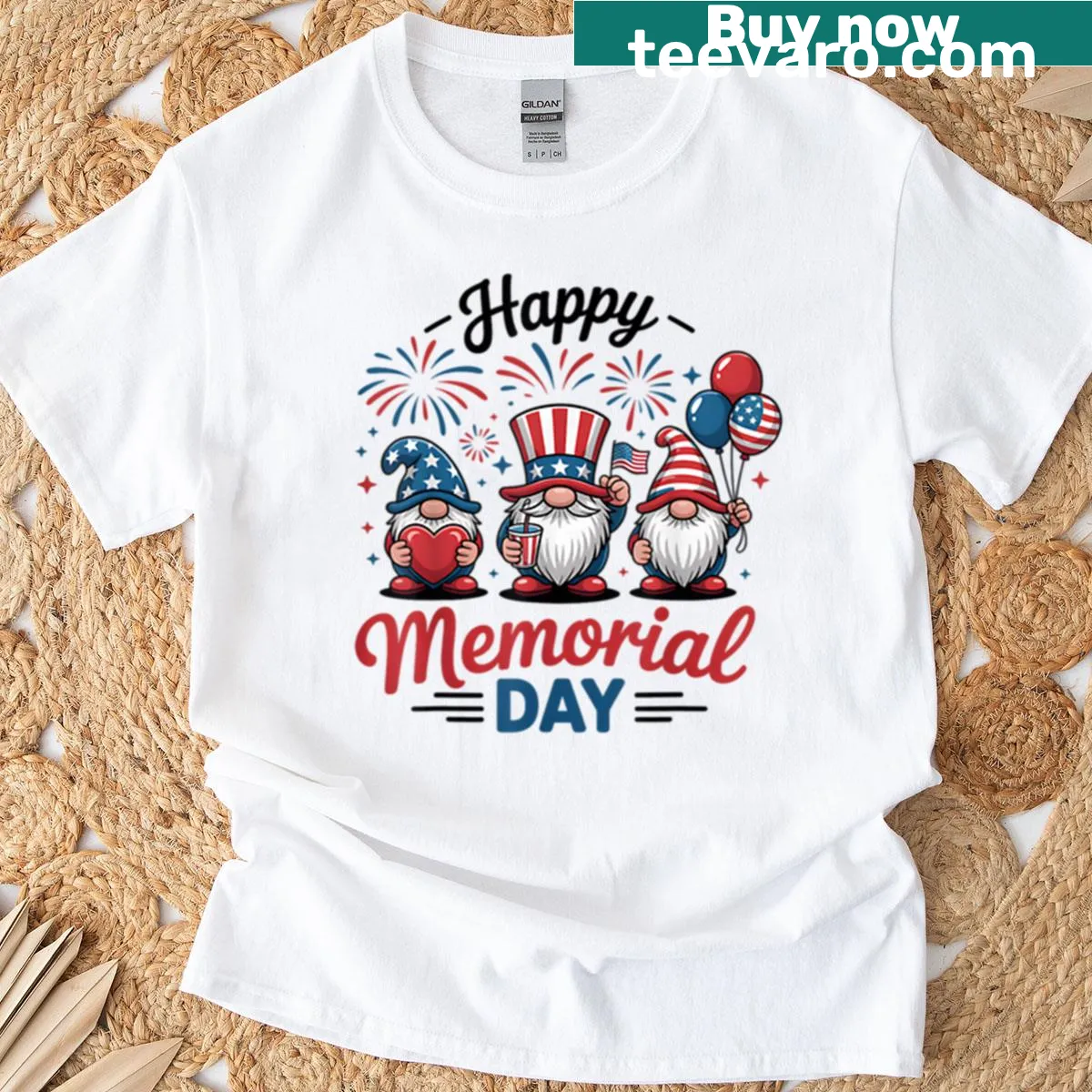 Playful patriotic gnome design on a t-shirt. — on a men's t-shirt