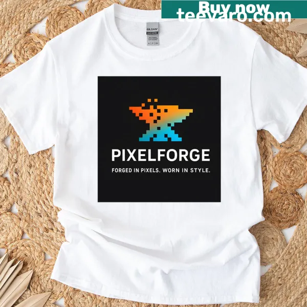 Pixel art inspired design on a t-shirt.