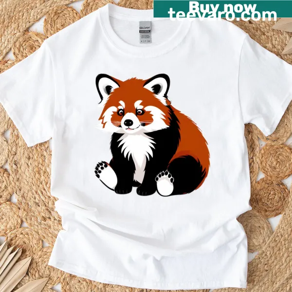 Cute illustration of a red panda sitting on a t-shirt.