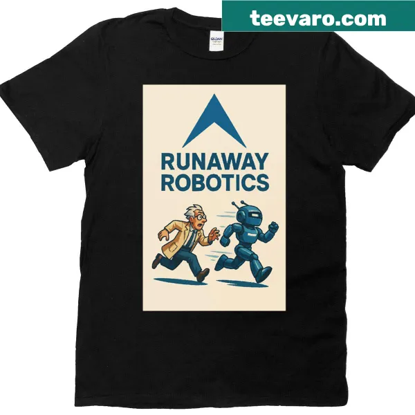 Modern logo design T-shirt featuring Runaway Robotics branding.