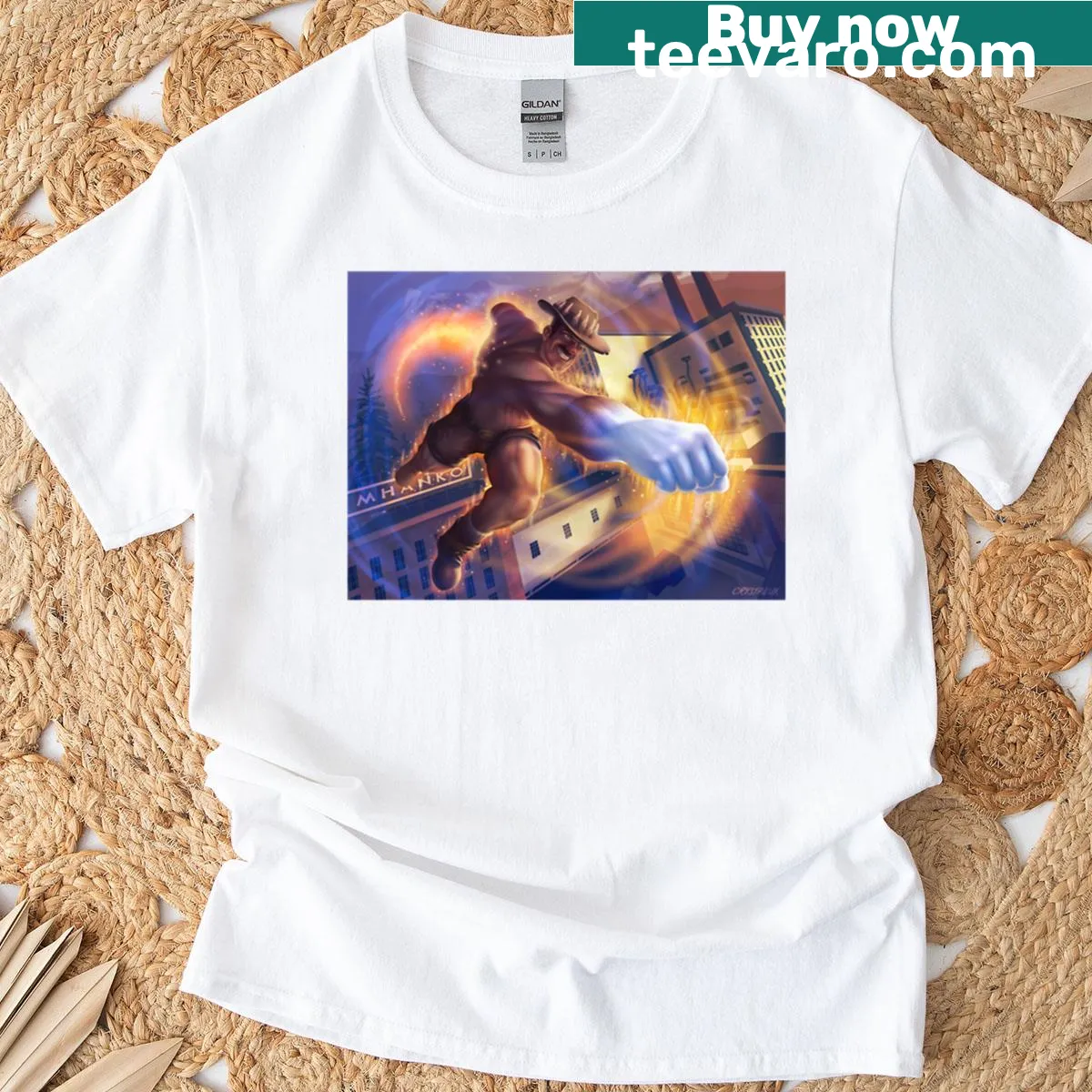 Oversized tee featuring Saxton Hale Mega Punch graphic — on a men's t-shirt