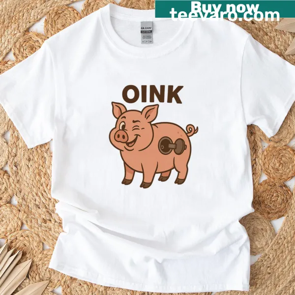 Cute cartoon pig graphic on a casual t-shirt
