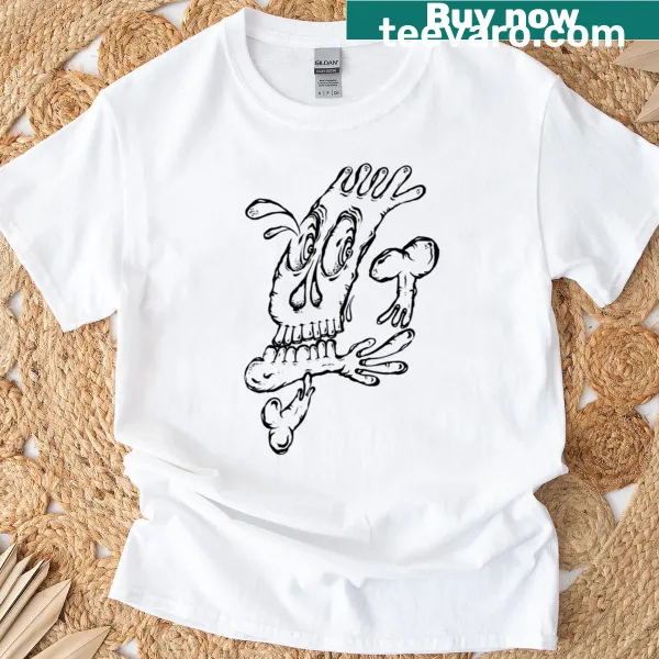 Whimsical skull graphic on a casual t-shirt
