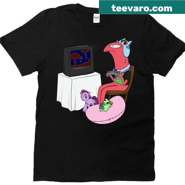 Whimsical T-shirt featuring smiling friends design.
