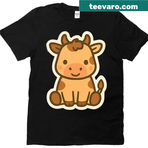 Kawaii-style cow T-shirt with a smiling design.