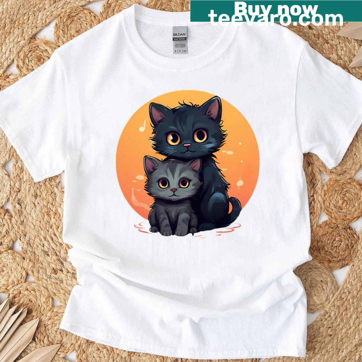 Illustration of snuggling cats on a cozy t-shirt — on a men's t-shirt