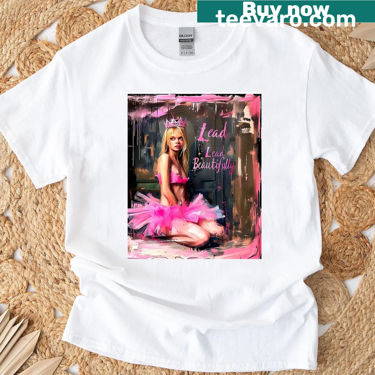 Graphic of a blonde woman with a quote on a T-shirt — on a men's t-shirt