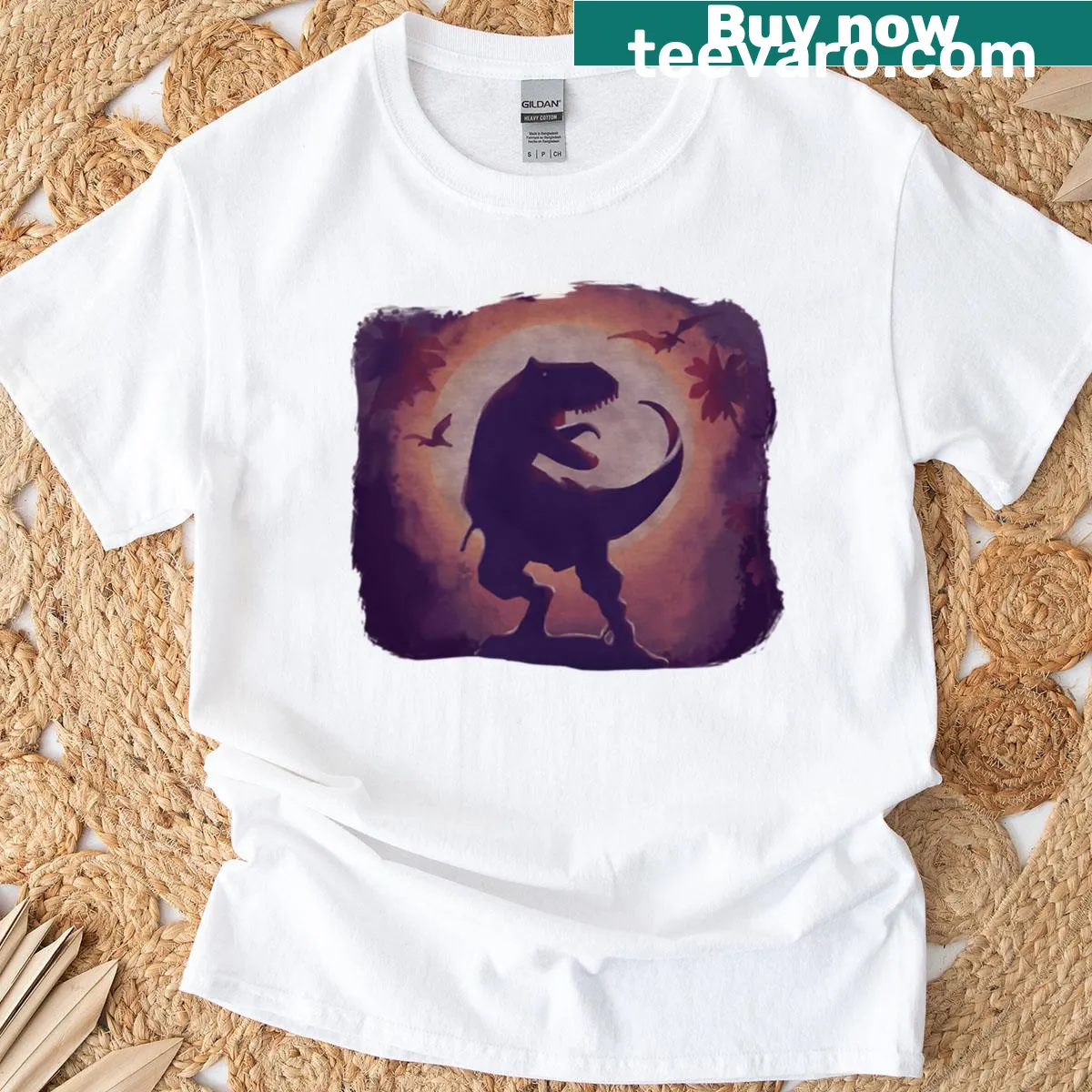 Oversized T-shirt with whimsical dinosaur illustration and retro design — on a men's t-shirt