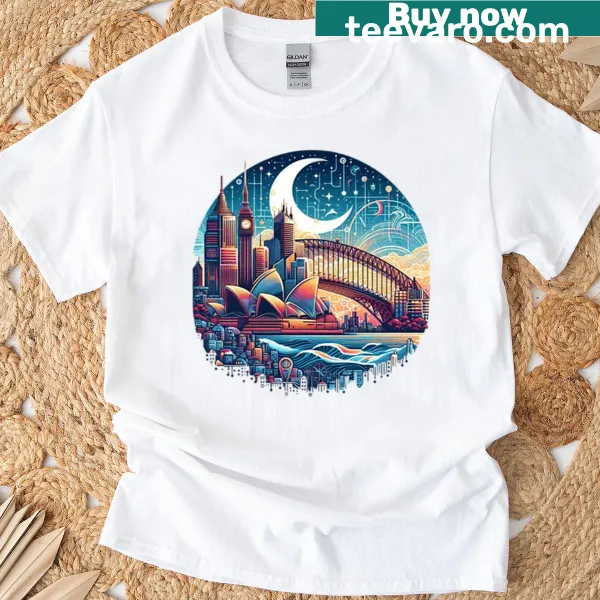 Digital design of Sydney skyline on a T-shirt