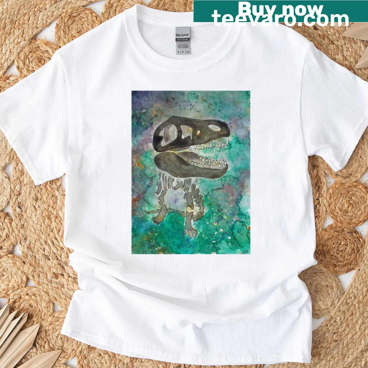 Cartoon T-rex graphic on a playful T-shirt — on a men's t-shirt