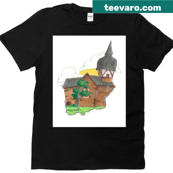 T-shirt with an illustrated design of the Thouarault Chapel.