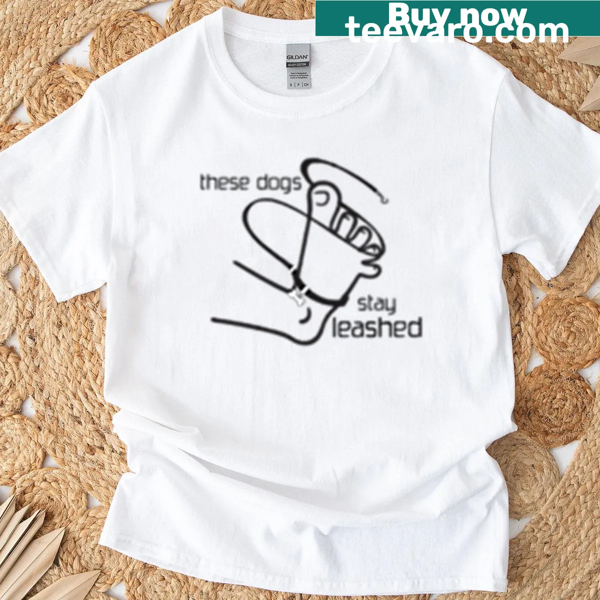 Oversized T-shirt with humorous dog illustration and text — on a men's t-shirt