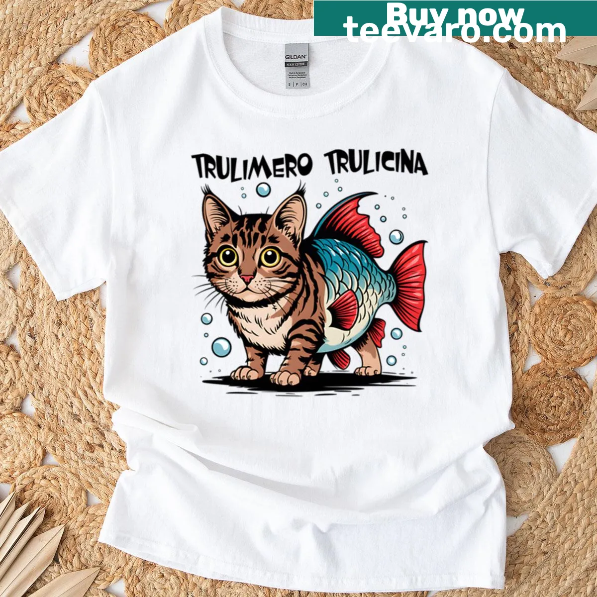 Cartoonish catfish graphic on a funny fishing T-shirt — on a men's t-shirt