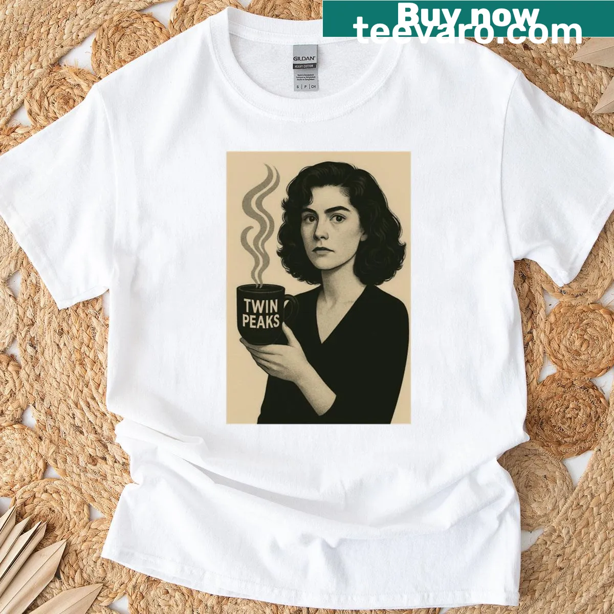 T-shirt featuring a nostalgic design inspired by Twin Peaks — on a men's t-shirt