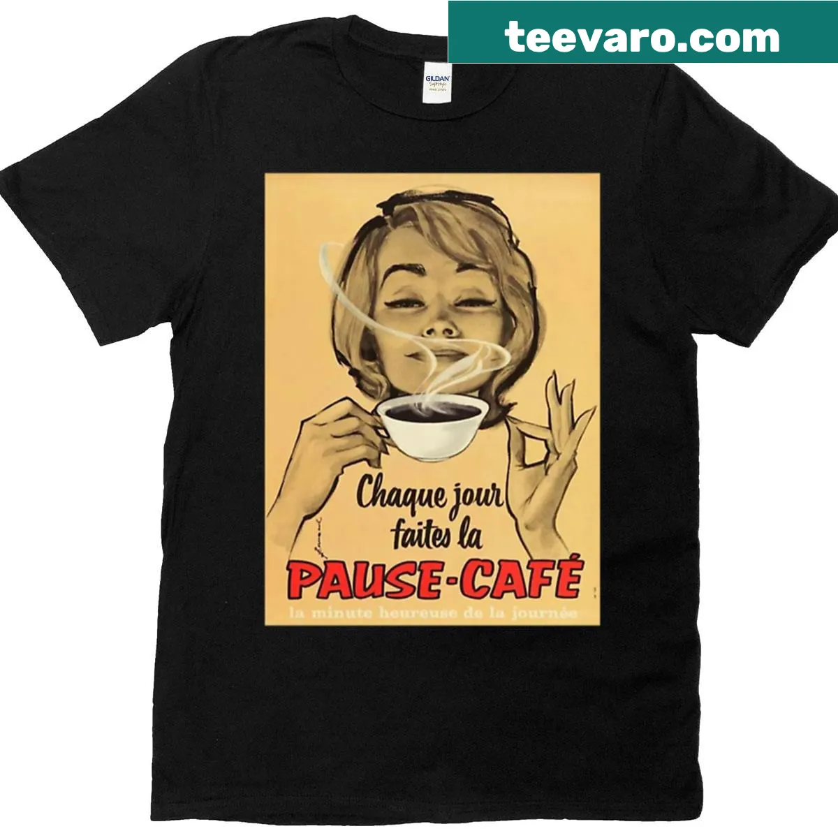 Vintage coffee poster graphic on an oversized T-shirt — on a men's t-shirt