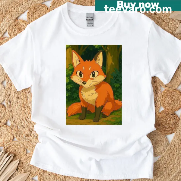 T-shirt featuring an illustration of a wandering fox in a natural setting.