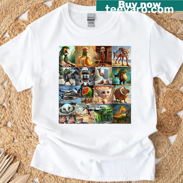 Oversized T-shirt with whimsical cartoon walkers