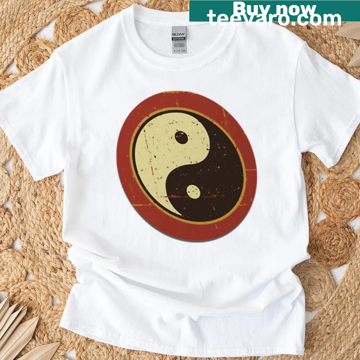 Sleek T-shirt featuring a classic yin-yang design — on a men's t-shirt