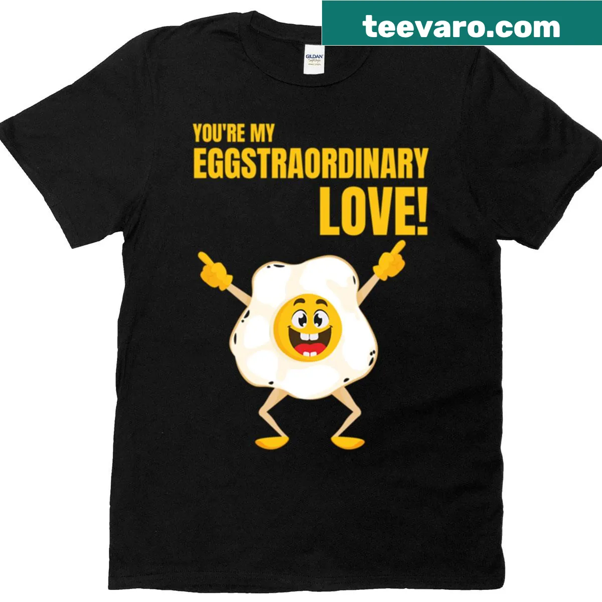 Cartoon egg T-shirt with the text 'You’re My Eggstraordinary Love' — on a men's t-shirt