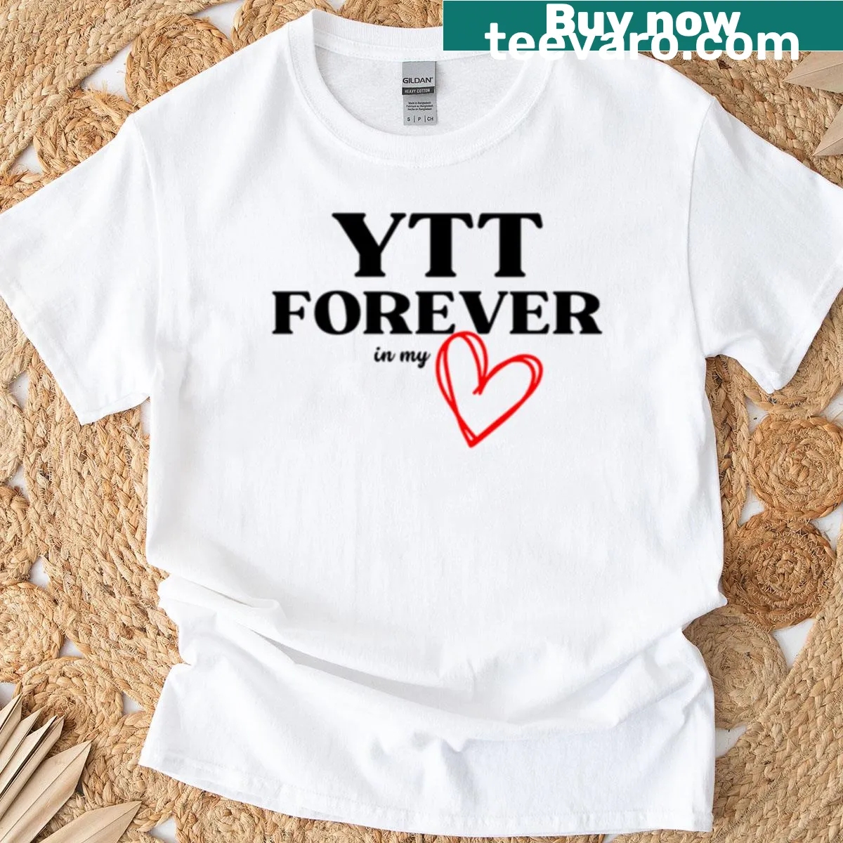 Oversized T-shirt with a heartfelt 'Forever In My Heart' graphic — on a men's t-shirt