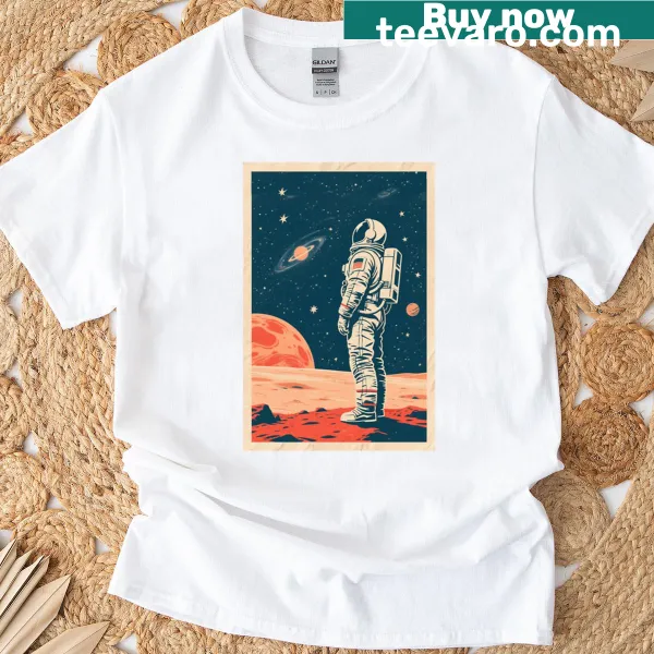 A t-shirt featuring an astronaut on an alien planet in Hope style.