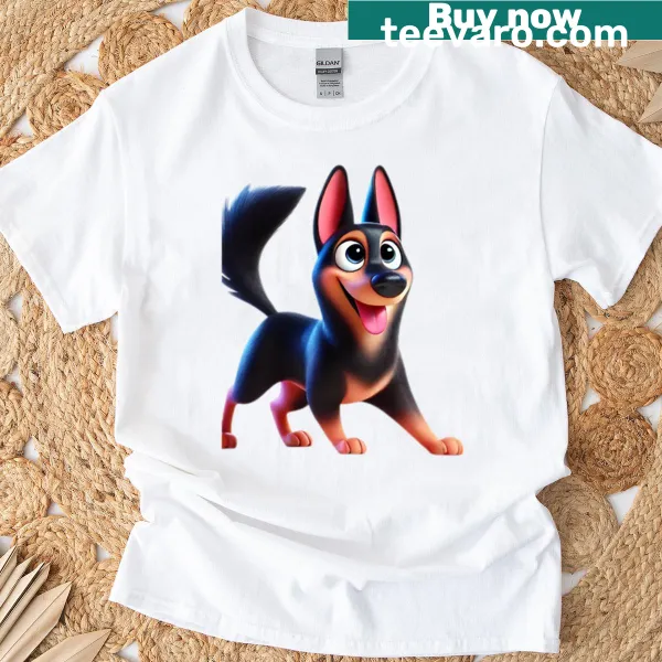 Illustration of a black German Shepherd on a t-shirt