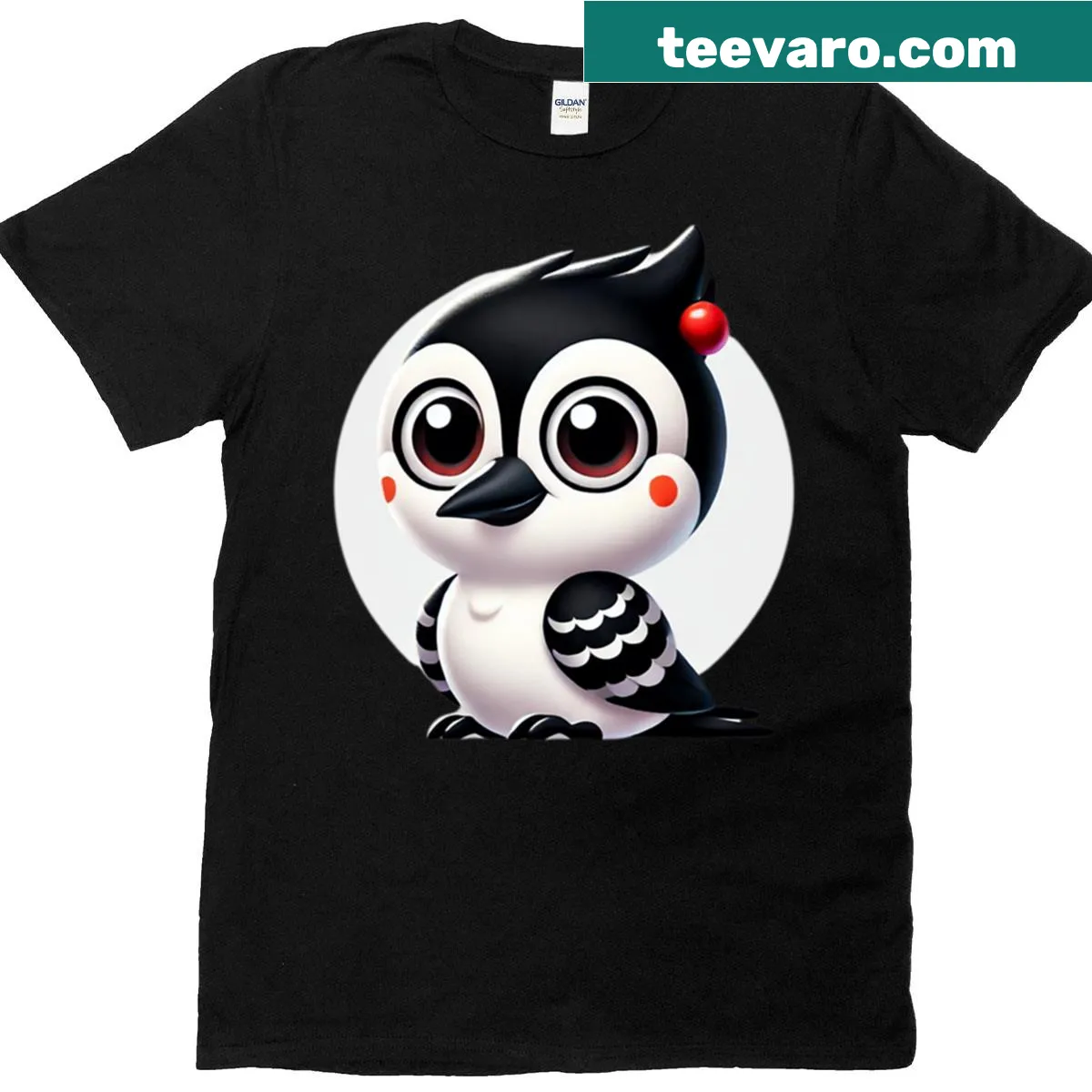 T-shirt with an illustration of an adorable hairy woodpecker — on a men's t-shirt