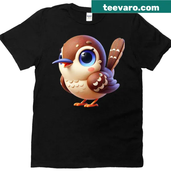 T-shirt featuring an illustration of an adorable house wren
