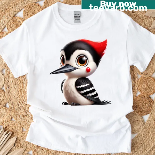 T-shirt featuring an adorable pileated woodpecker illustration