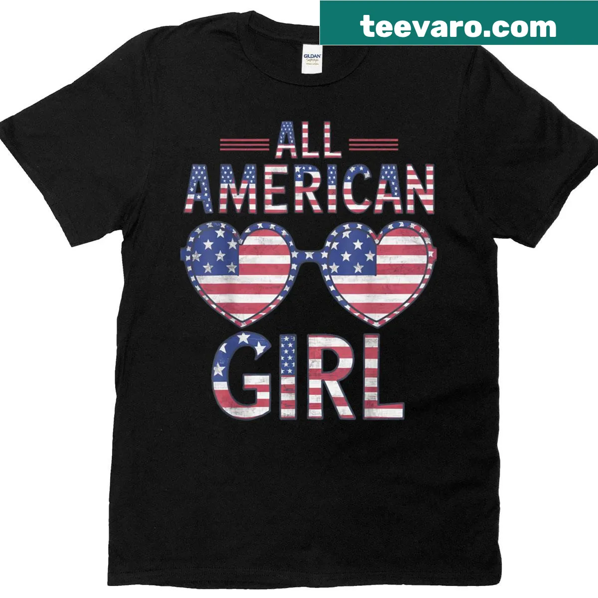 Heart-shaped sunglasses design on a patriotic T-shirt — on a men's t-shirt