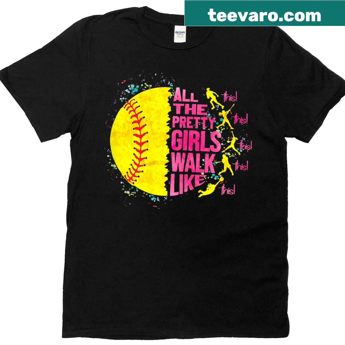 T-shirt with playful phrase about pretty girls and softball — on a men's t-shirt