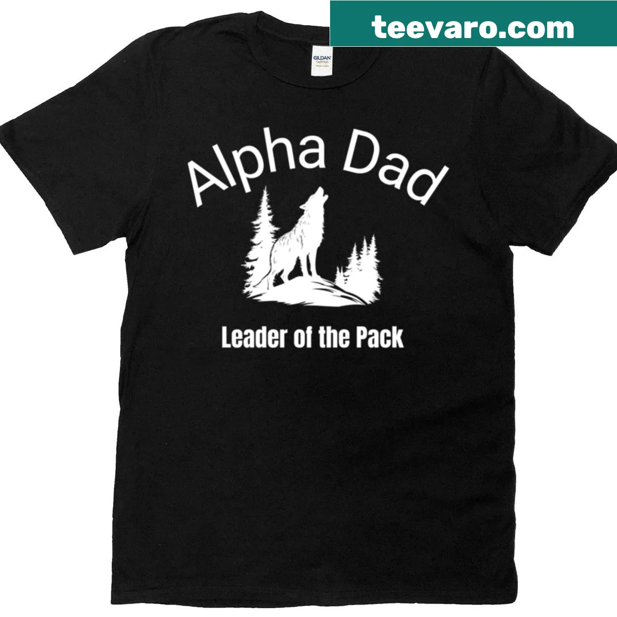 T-shirt with 'Alpha Dad - Leader Of The Pack' text design — on a men's t-shirt