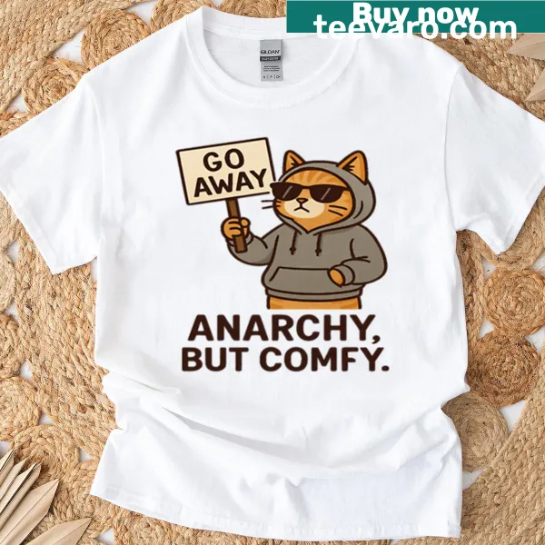 Edgy T-shirt with humorous anarchy graphic.