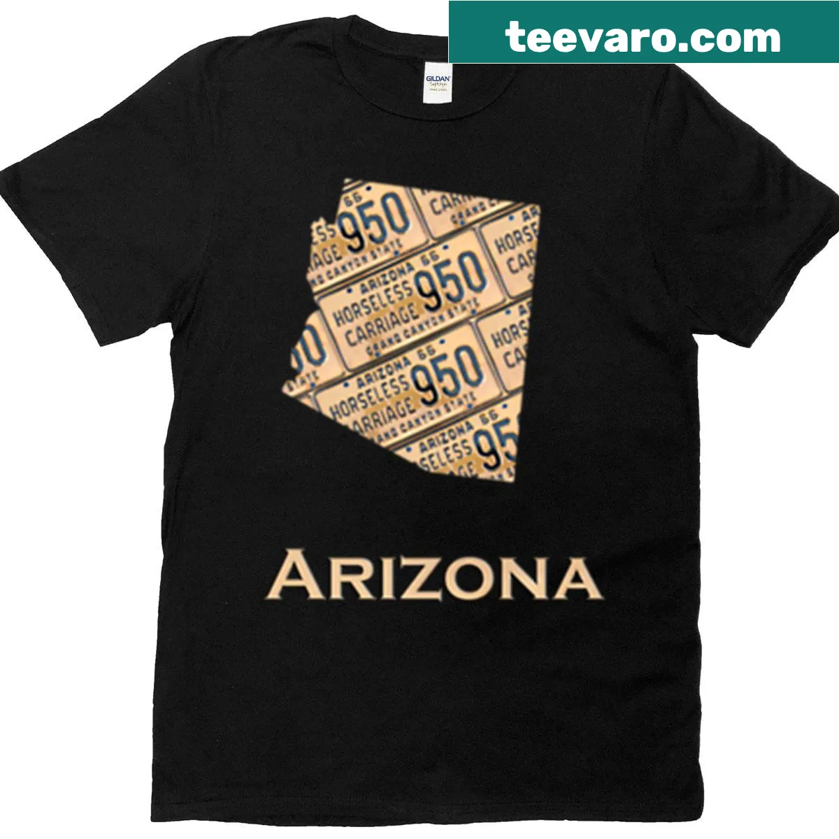 Arizona license plate map t-shirt with vintage copper design — on a men's t-shirt