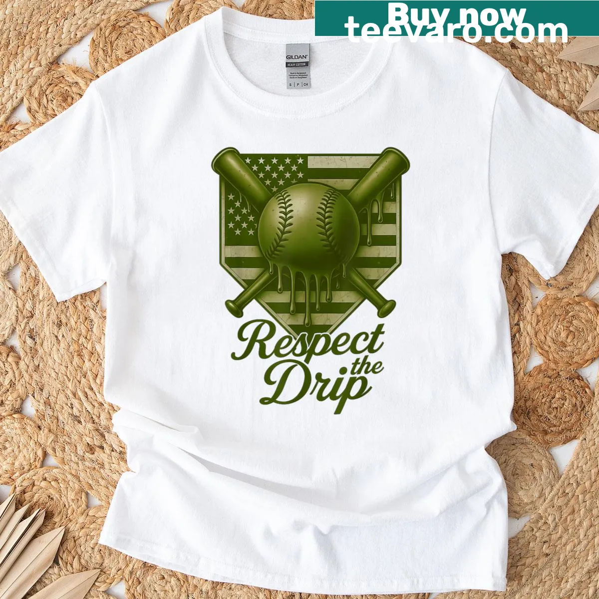 Baseball-themed 4th of July T-shirt with ice cream camo graphic — on a men's t-shirt